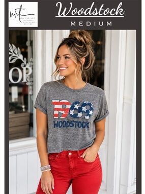 Woodstock 1969 American Flag Graphic Tee Gray Medium Festival Shirt